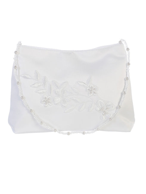 Tip Top Kids Girls White Flower Embroidered Stylish Communion Purse - SophiasStyle.com